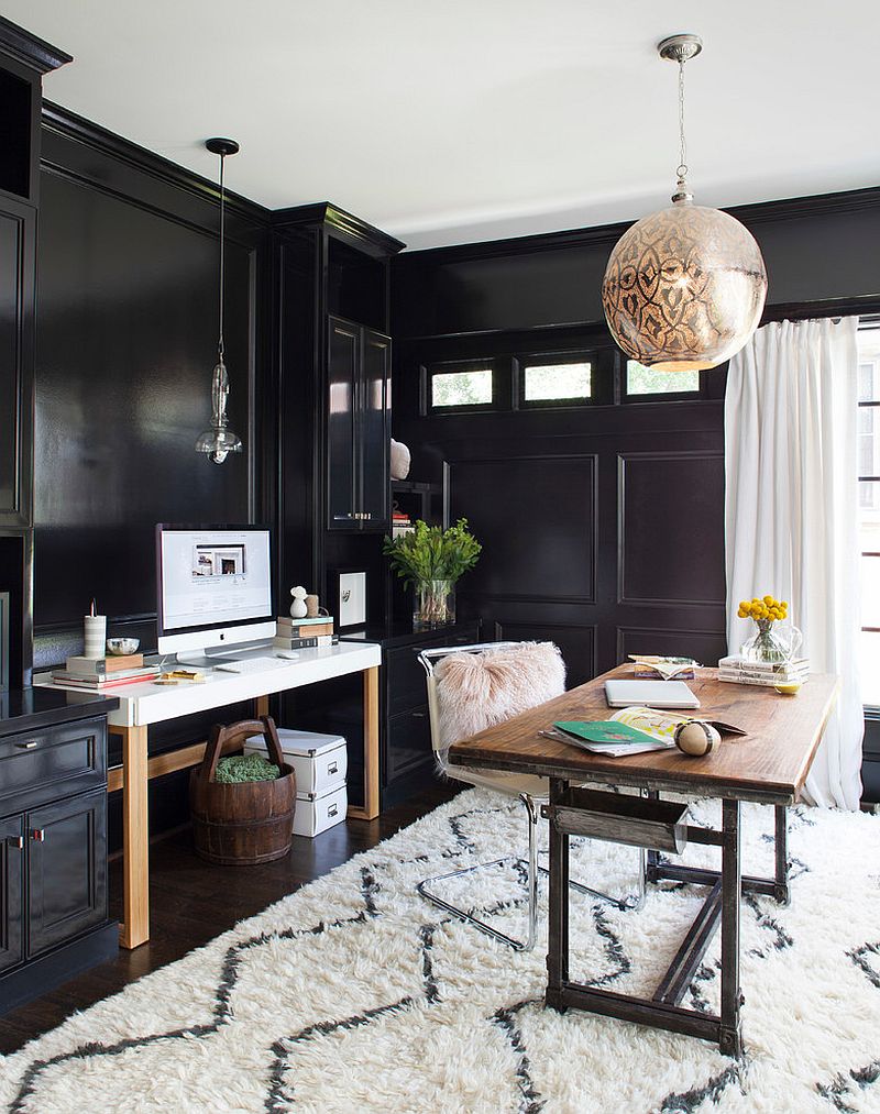 Pendant and rug bring Moroccan flavor to the modern home office [Design: Terracotta Design Build]