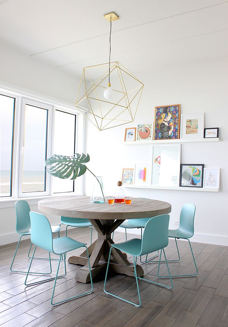 Pendant light brings geometric beauty to the classy dining room [Design: Sarah Stacey Interior Design]