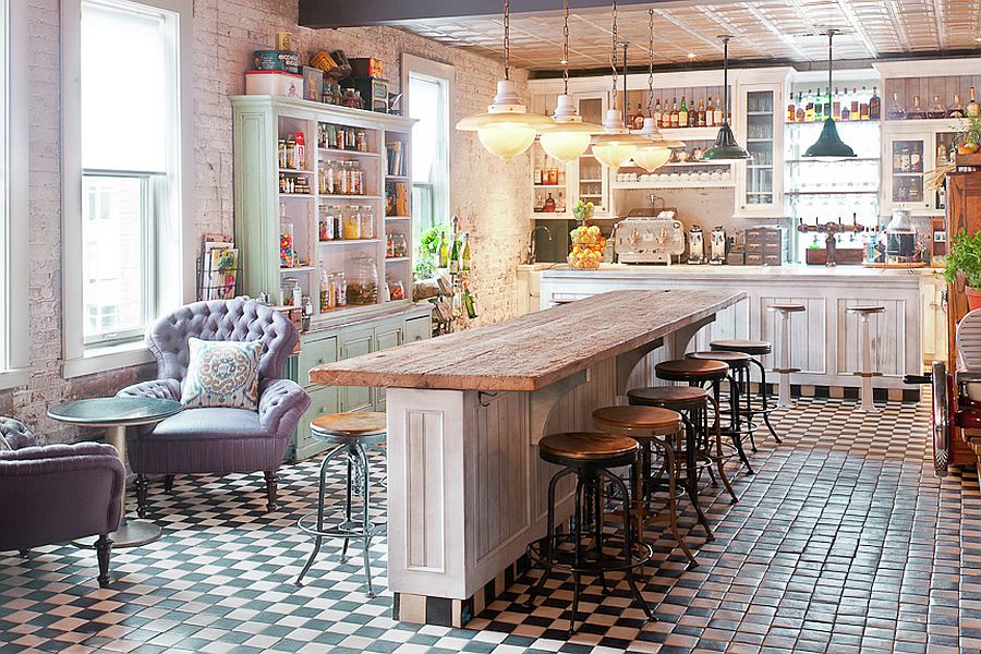 Perfect way to design an inviting and exquisite shabby chic kitchen bar [From: Soho House New York]