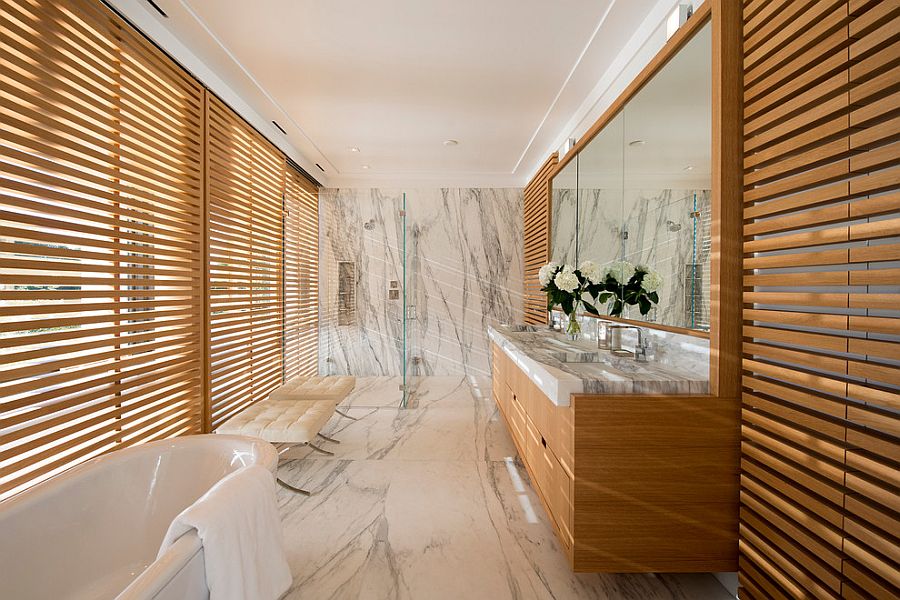 Polished marble in the bathroom adds an air of luxury