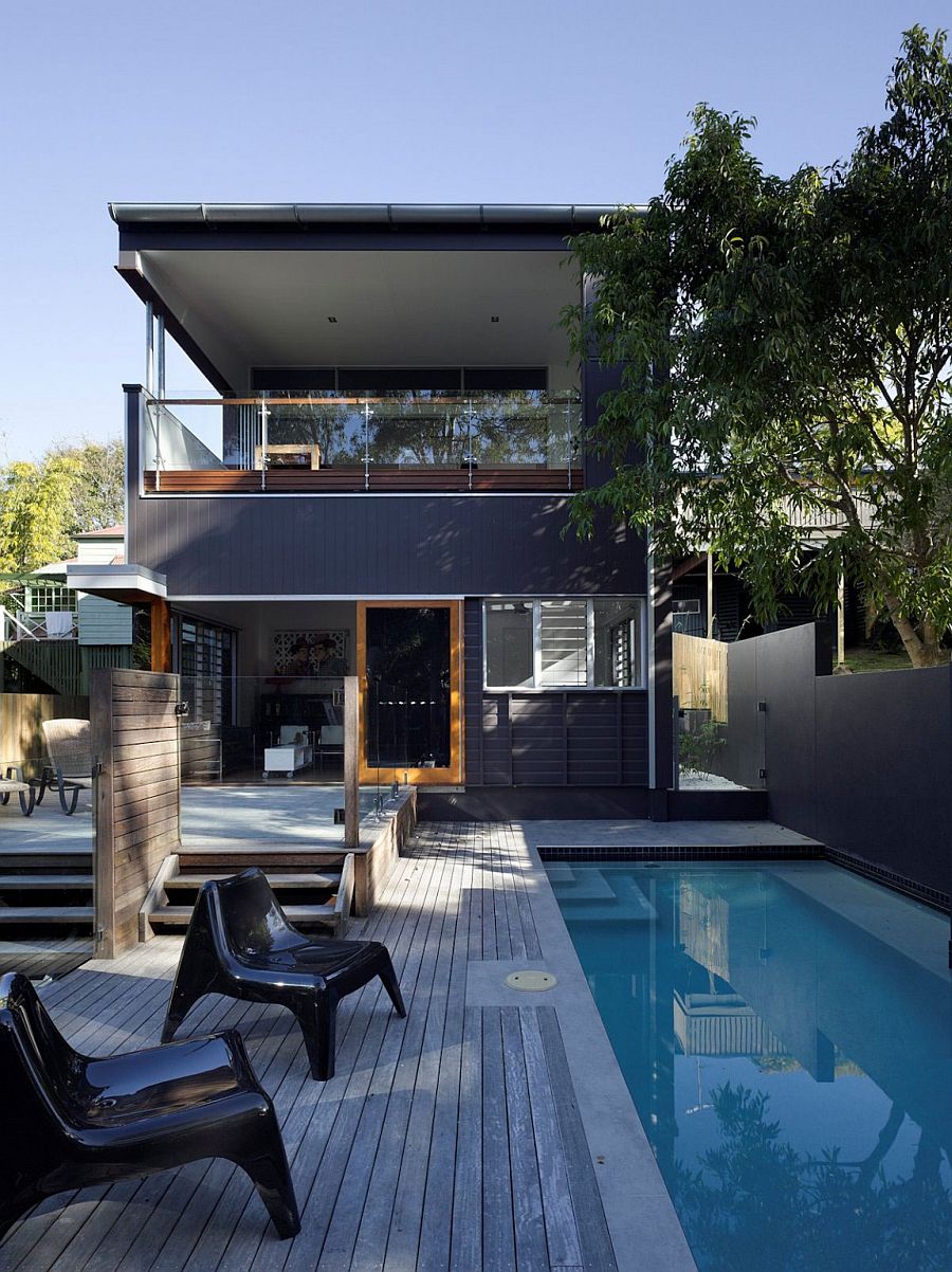 Pool deck and a relaxing outdoor lounge for the space-savvy suburban home