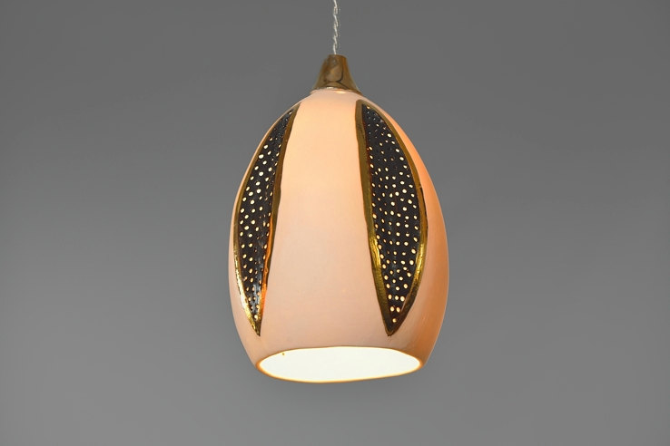 Porcelain pendant light with black leaf designs