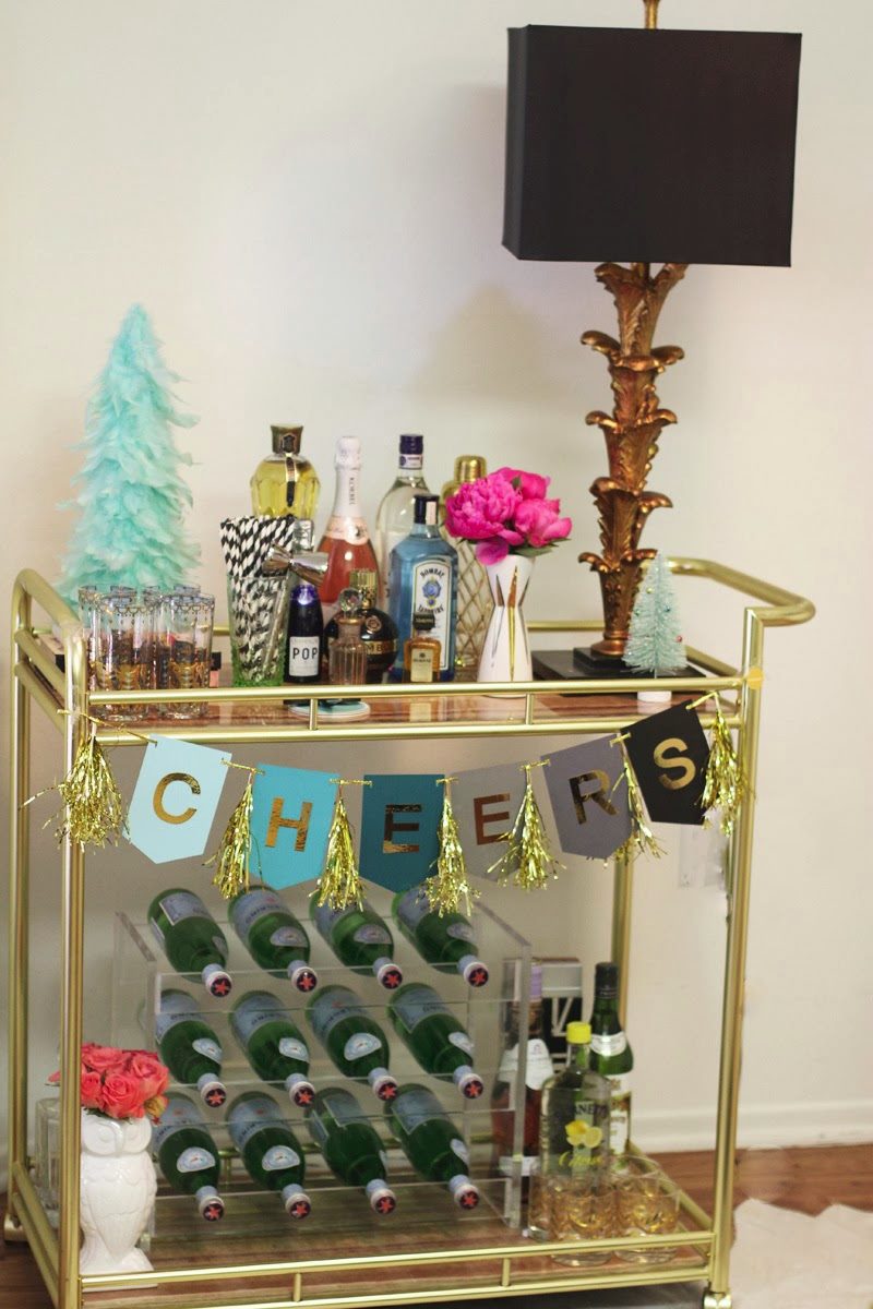 Retro glam holiday bar cart