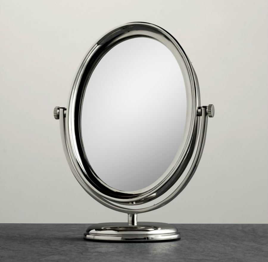 Round freestanding shaving mirror from Restoration Hardware