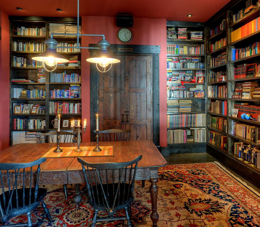 Rustic home office and library rolled into one