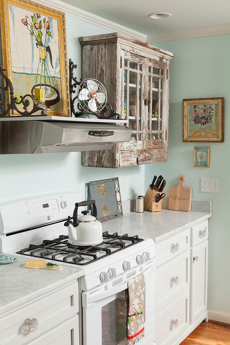 Salvaged cabinets and antique finds for the smart, shabby chic kitchen [Design: En Vie Interiors by Melanie Bowe]