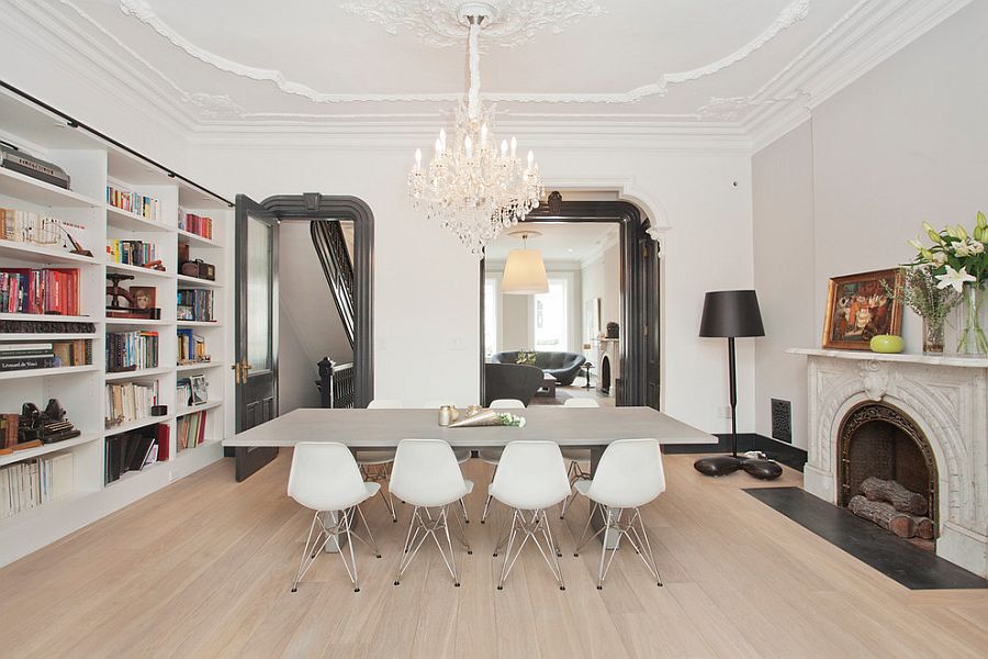 Scandinavian style dining room and home library