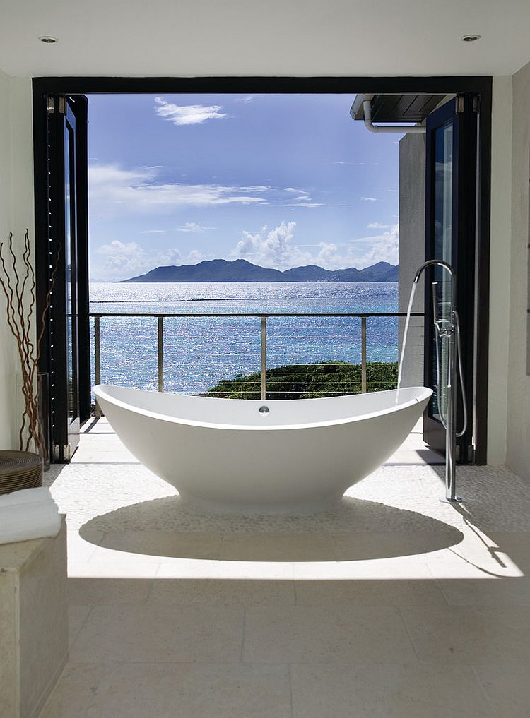 Sea view bathroom with cool contemporary-tropical style [Design: Lee H. Skolnick Architecture & Design Partnership]