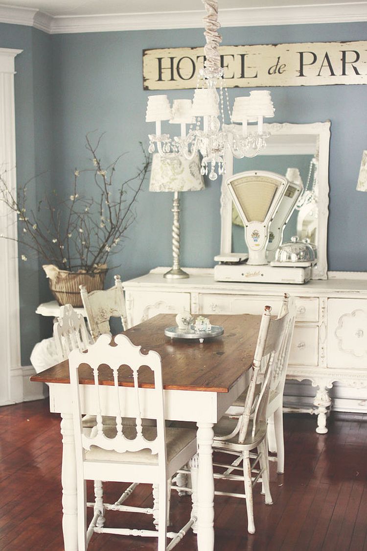 Shale blue from Ralph Lauren in the shabby chic dining space [From: Kasey Buick]