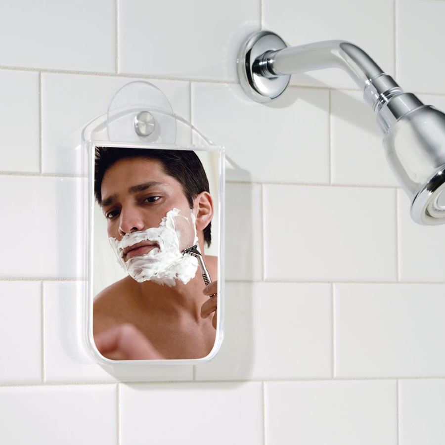 Shaving mirror store for shower