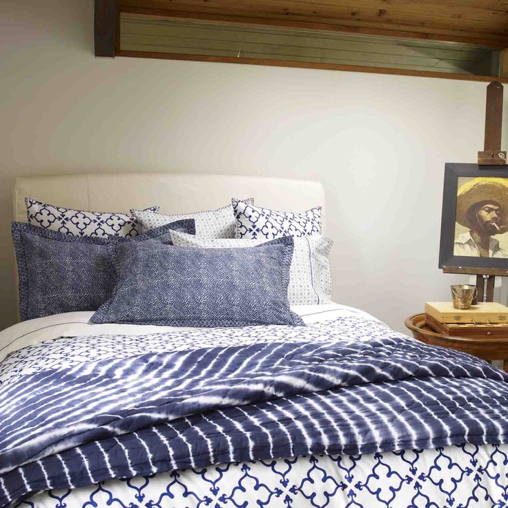 Shibori combined with other indigo patterned bedding