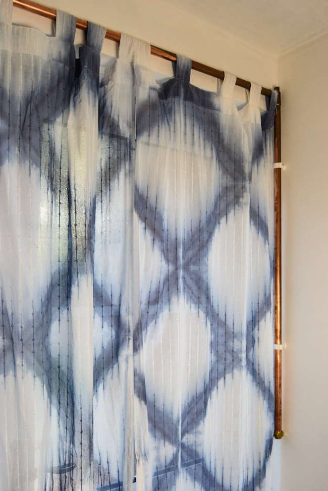 Shibori curtains with large diamond pattern