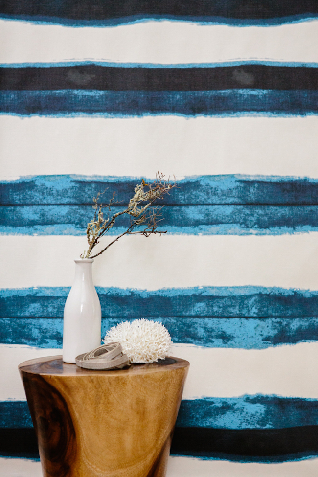 Shibori wallpaper with thick indigo lines