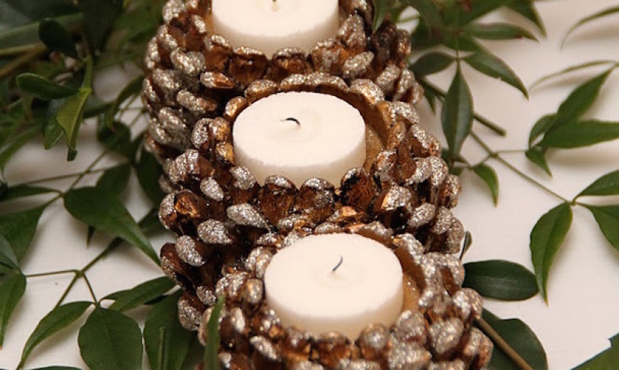 Gold Pine Cone Candle Holder Small