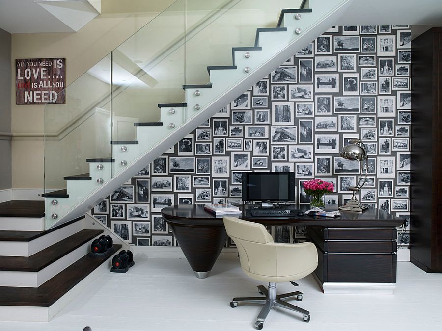 Space under the stairs turned into a captivating home workspace