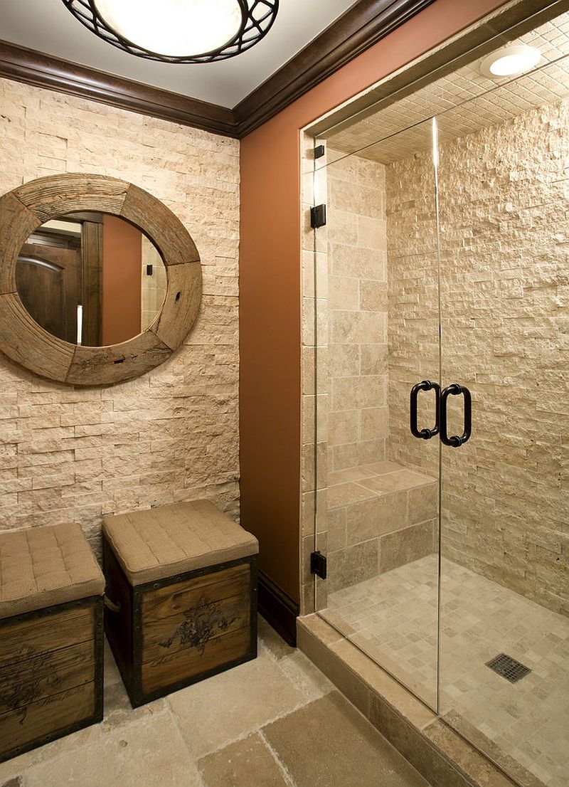 Split face stone in the shower for the elegant, traditional bathroom