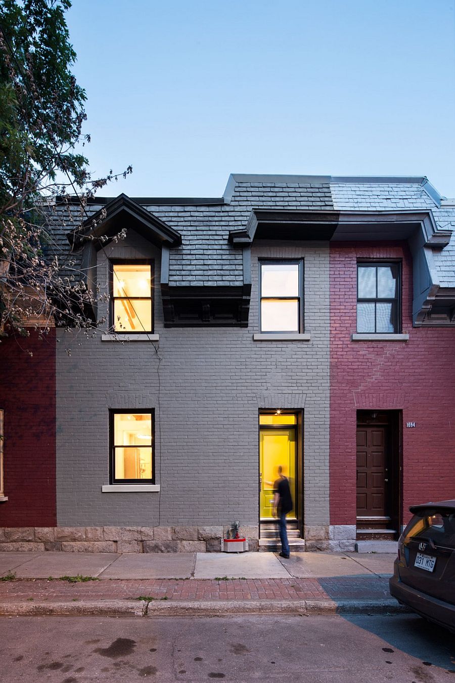 Street facade of the remodeled row house in Canada from the 1880s