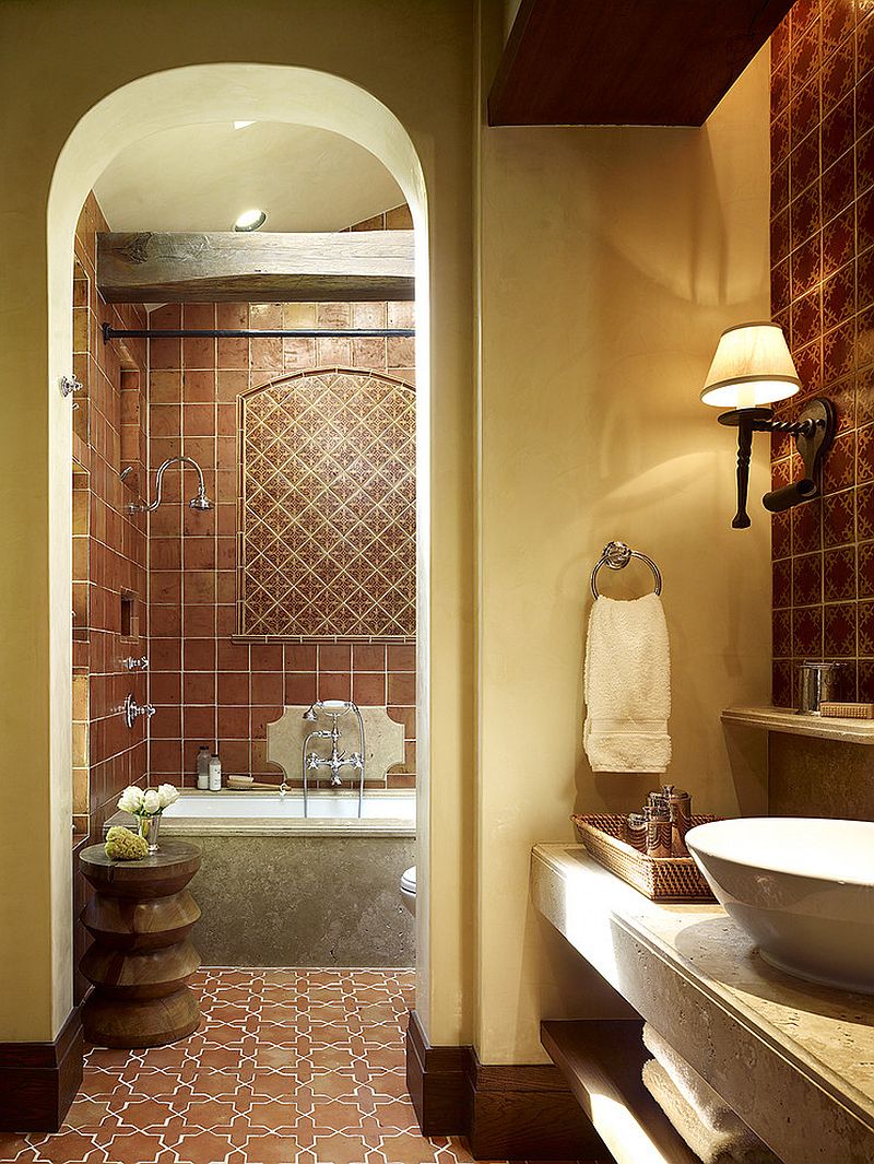 Terracotta tiles bring old world charm to the Mediterranean bathroom