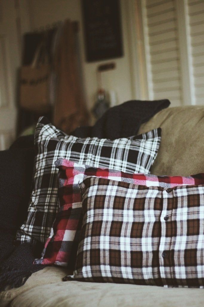 Throw pillows made from plaid flannel shirts