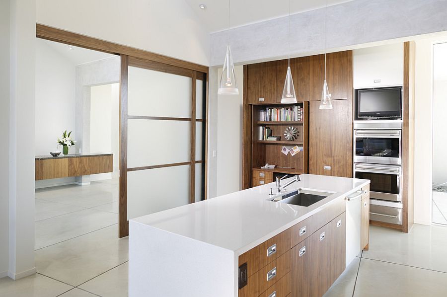 Translucent sliding door for the curated, contemporary kitchen [Design: Benning Design Associates]