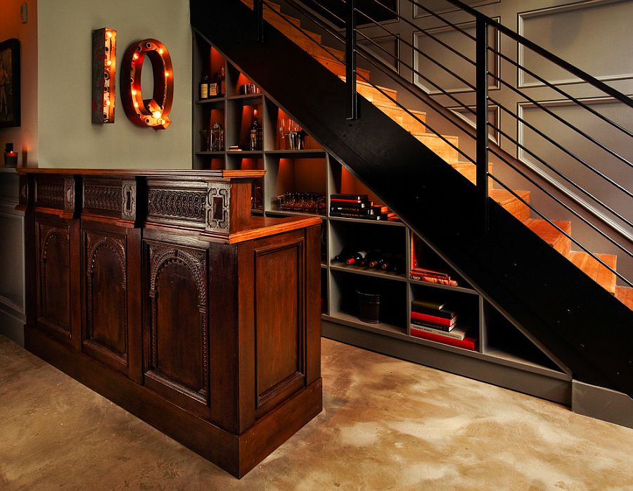 Turn the space under the stairs into a lovely home bar