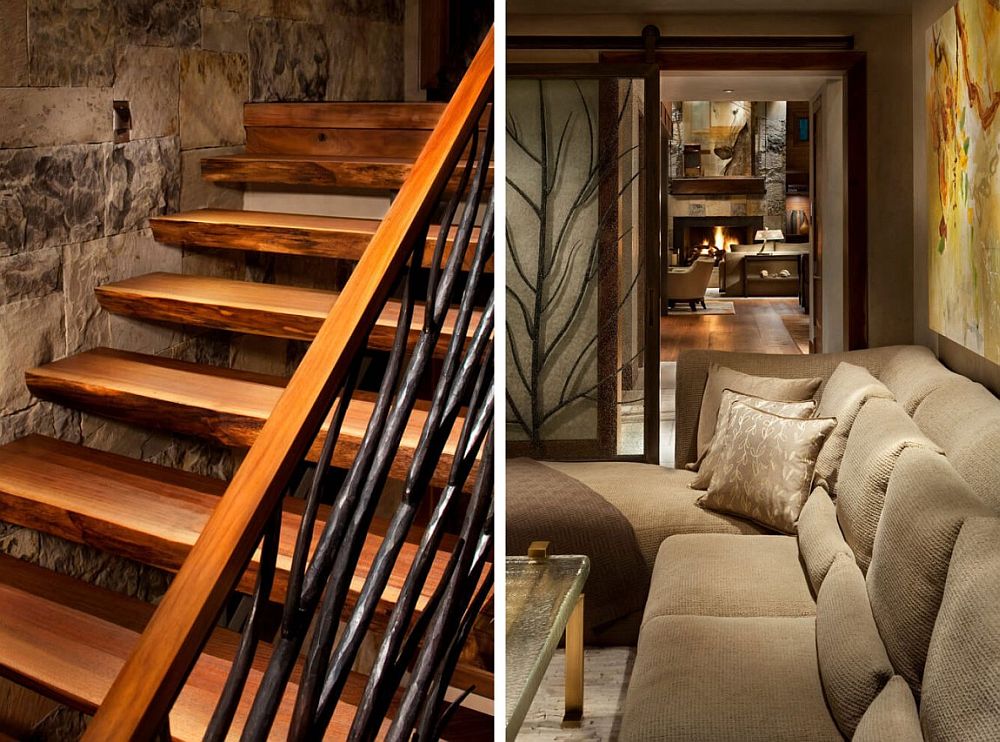 View of the staircase and family room inside the cozy Vail residence