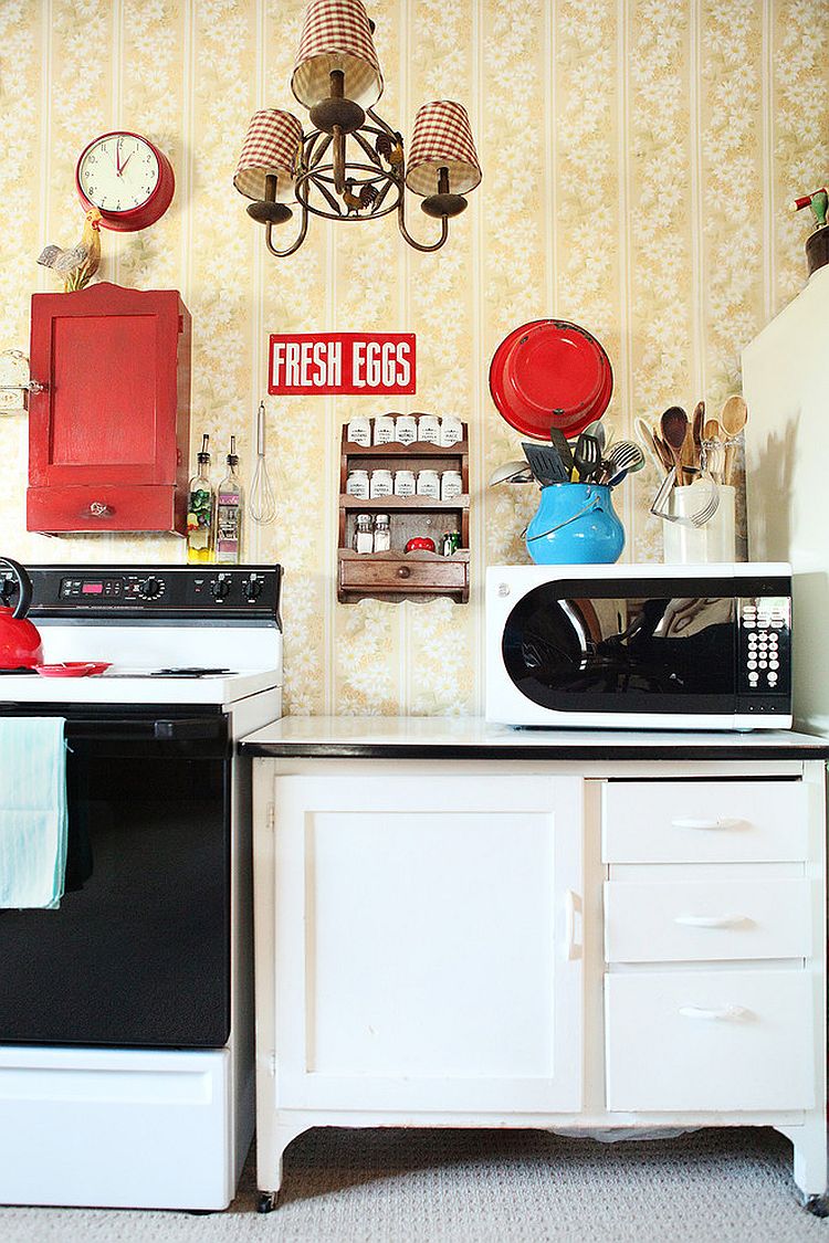 Wallpaper, kitchen decor and accessories bring back the best of 30's [From: Julie Ranee Photography]