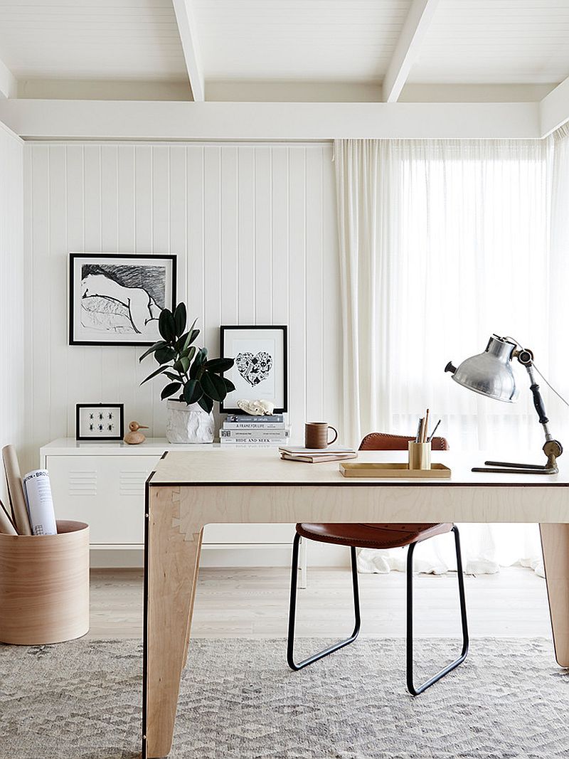 White Scandinavian home office with a hint of black