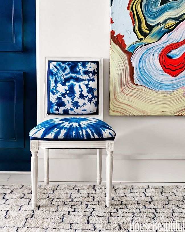 White chair with Shibori dyed upholstery