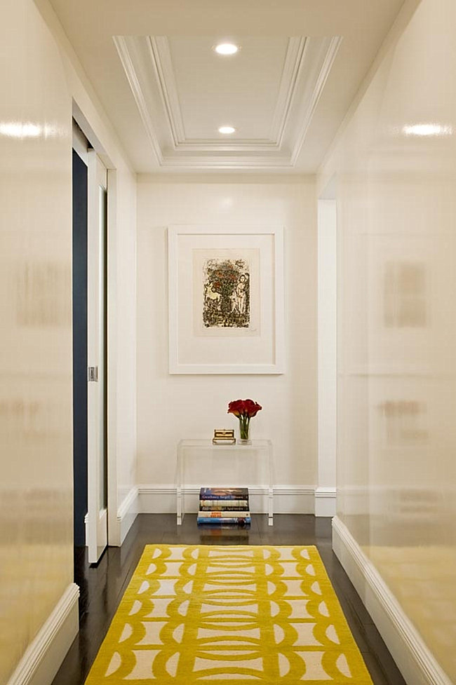 White hallway with a recessed ceiling