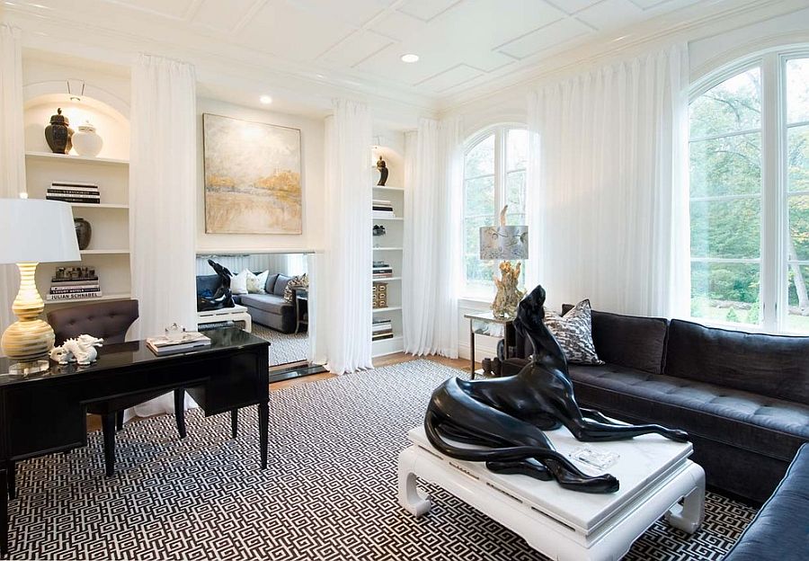 White is the dominant hue in this shabby-chic home office [Design: Tiffany Eastman Interiors / Paul Johnson Photography]