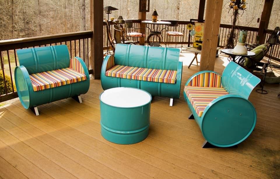 55-gallon steel drums repurposed into beautiful patio furniture