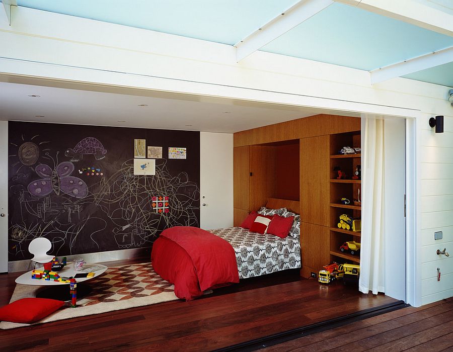 A quick clean of the chalkboard wall and you have a beautiful guest room [Design: Cary Bernstein Architect]