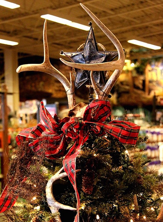 Antlers paired with a star tree topper