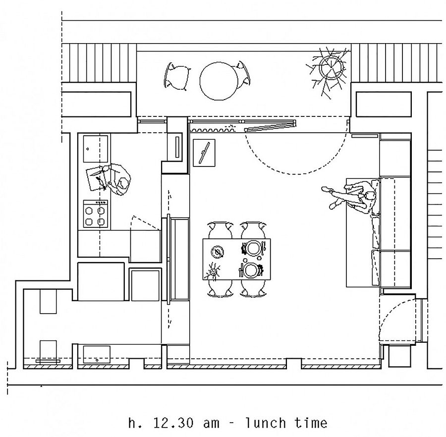 Apartment switches the bedroom area into dining and living space during day