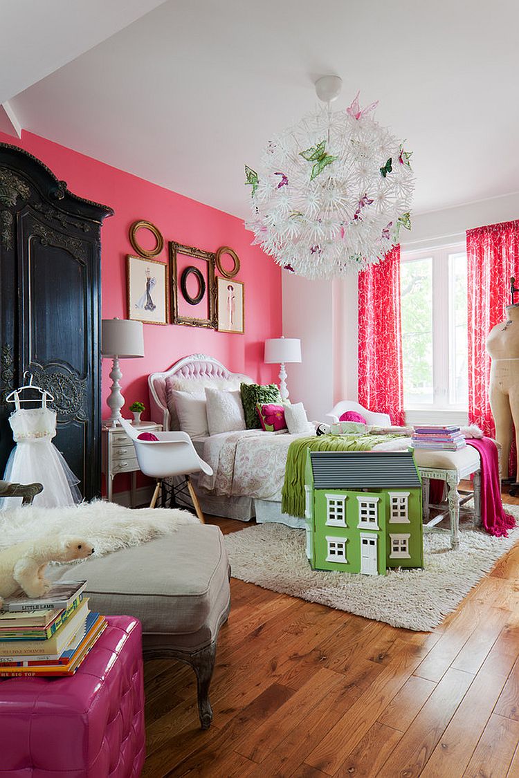 Beautiful girls' bedroom that is pretty in pink! [Design: Flik by design]