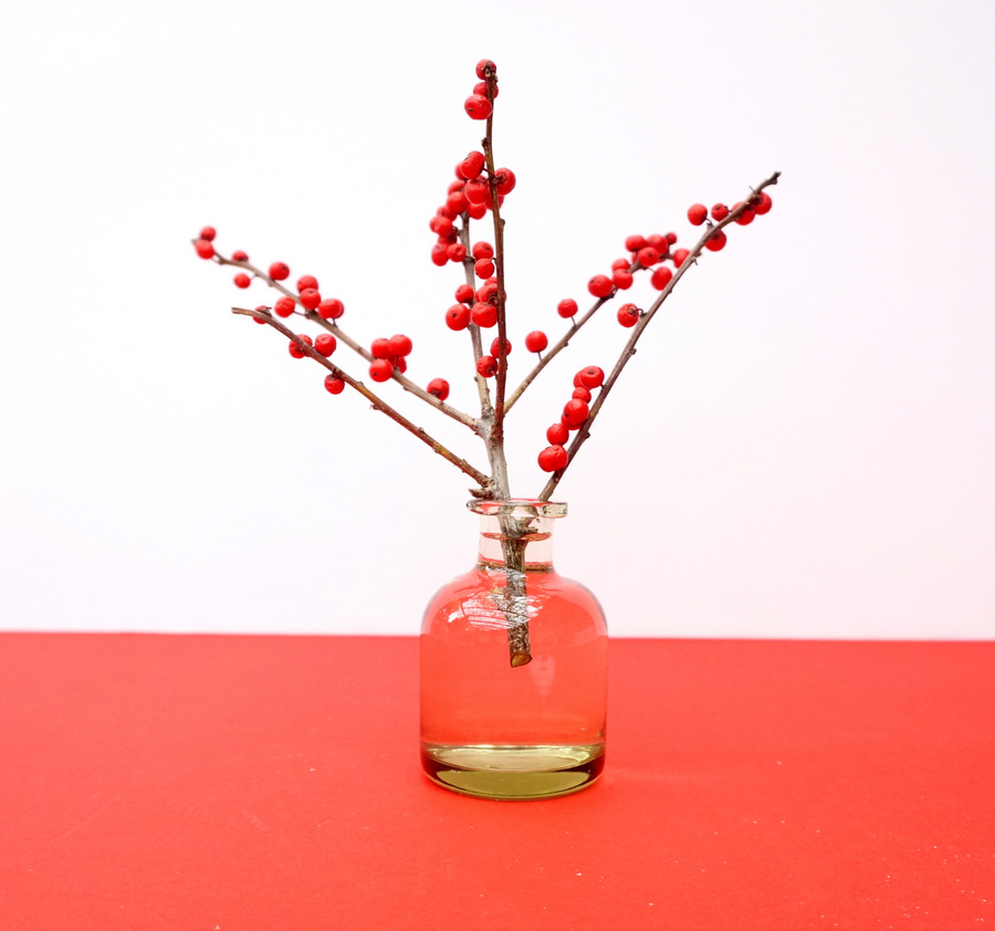 Berried branches in a small vase