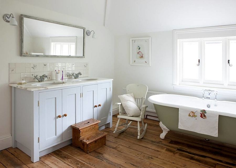 Bespoke vanity and colorful vintage tub inspiration [From: The Bathroom Vanity Company]