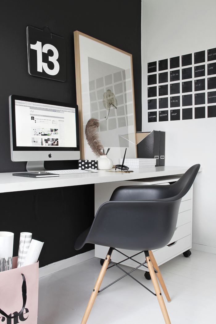 Black and white office with individual calendar day chalkboard decals