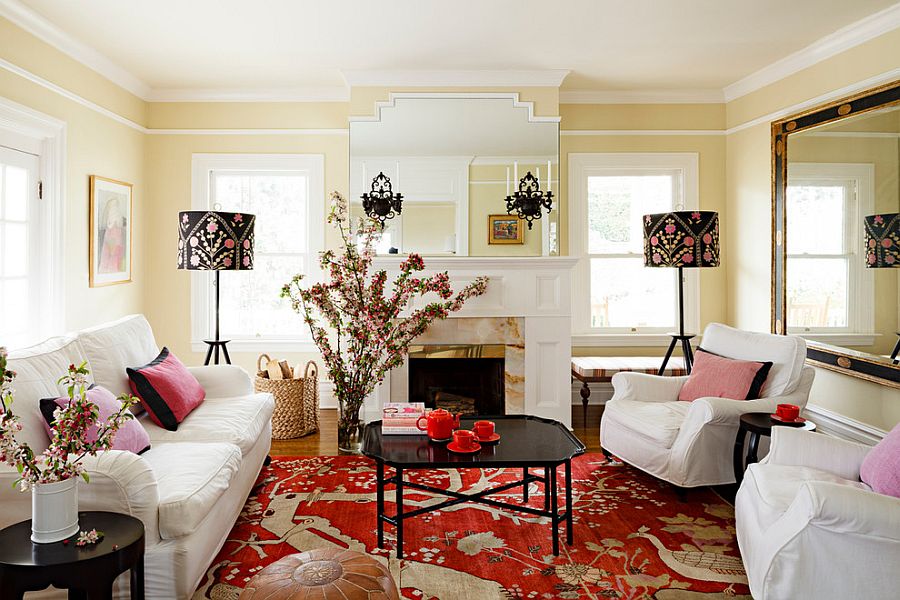 Blend of black and red in the traditional living room [Design: Jessica Helgerson Interior Design]