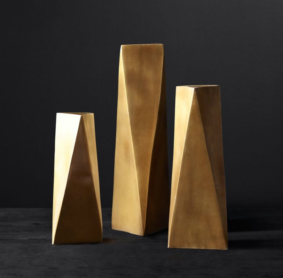 Brass geometric vases from RH Modern