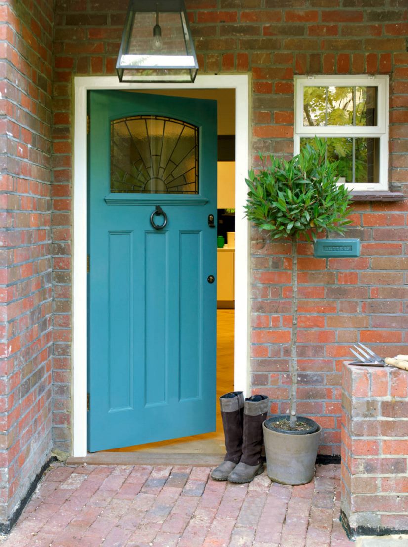 Bright blue painted front door