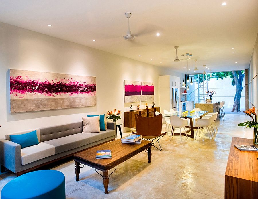 Bright pops of color give the living area a distinct personality