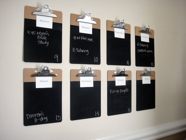 Chalkboards on clip boards for each day of the week