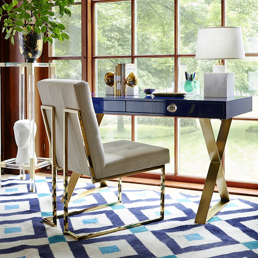 Channing Desk in Navy Lacquer and brushed brass