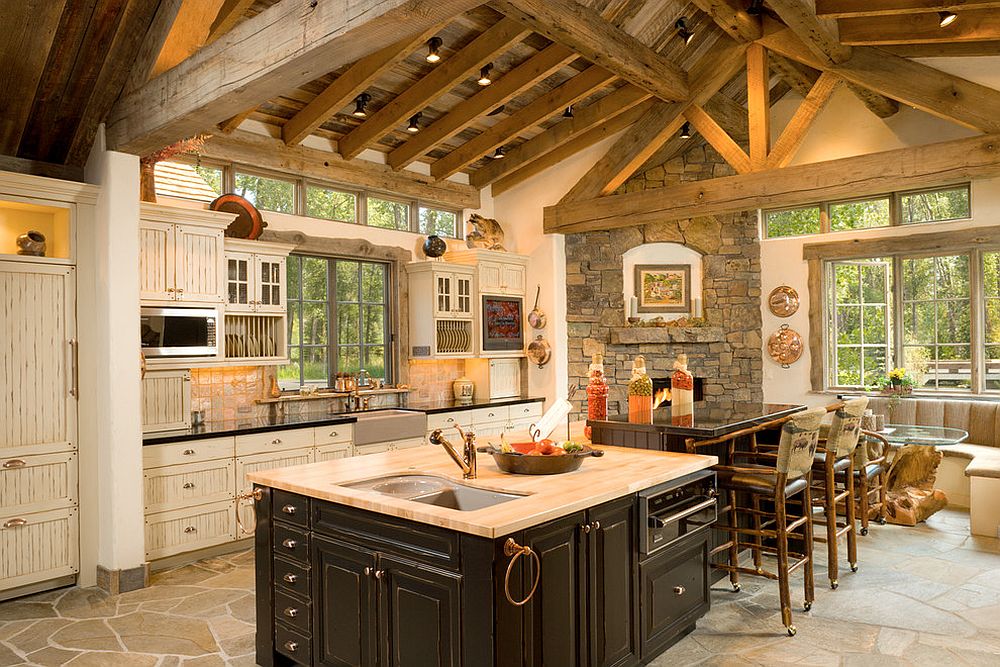 Charming rustic kitchen in timber and stone