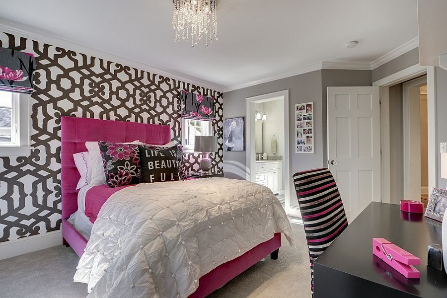 Combine a hint of pink with gray to shape a stylish girls' bedroom [Design: Great Neighborhood Homes]