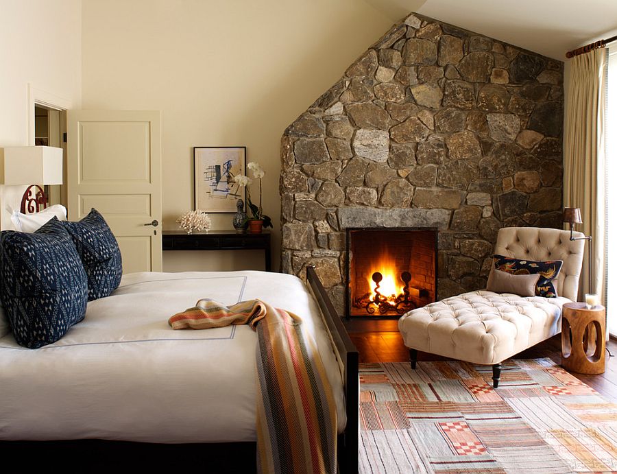Cozy reading and relaxation nook in the bedroom next to the fireplace for dreamy winter nights!