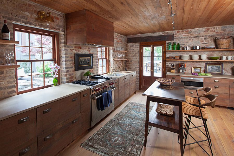 Kitchen cupboards built with outlet bricks