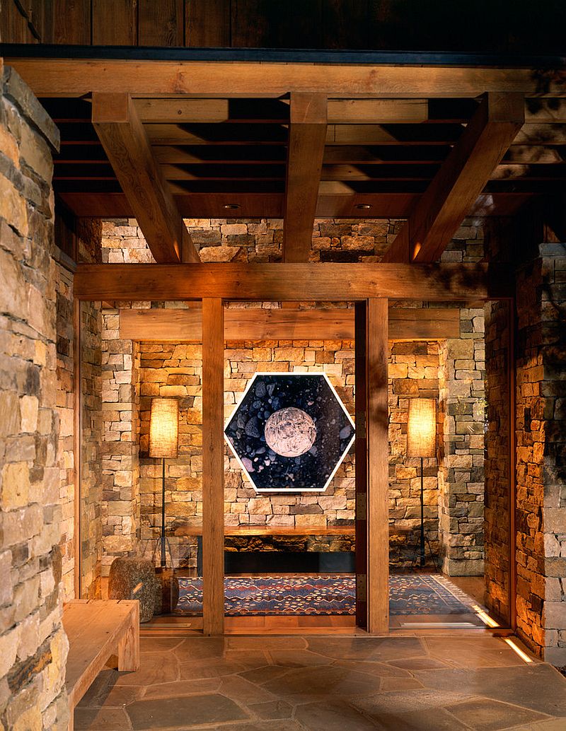 Custom mix of local stones and lovely artwork create a stunning entrance